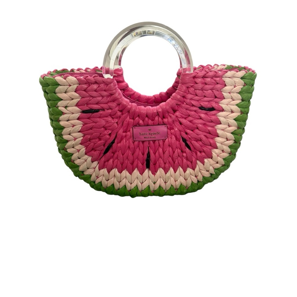 Kate Spade Pink and Green Woven Tote Watermelon